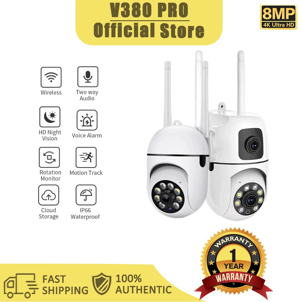 V380 PRO Y33 Kamera CCTV Luar Ruangan Nirkabel Tahan Air Tahan Angin Kamera IP PTZ Pelacakan Manusia