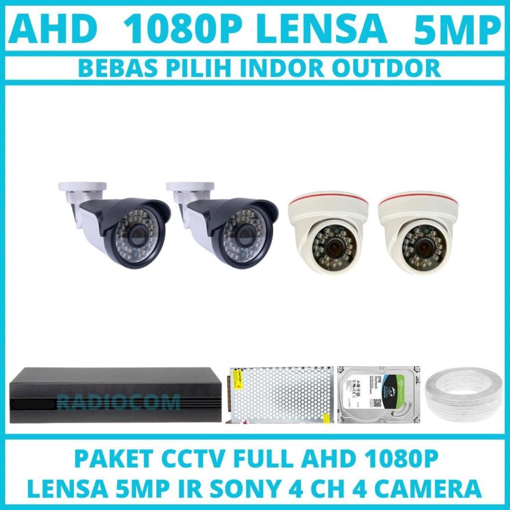 Paket cctv 4 chanel 4 Camera 5mp full hd 1080p ir sony lengkap siap pasang kamera cctv audio series