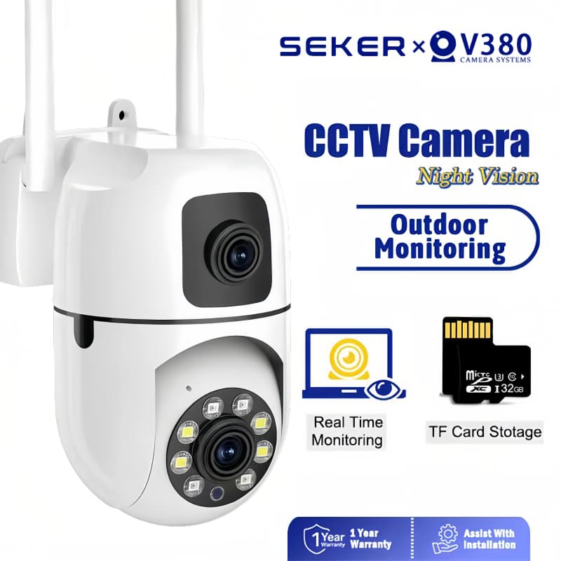 SEKER V380 Pro Dual Lens Outdoor Waterproof PTZ Panoramic 1080P Nirkabel Jarak Jauh Kamera