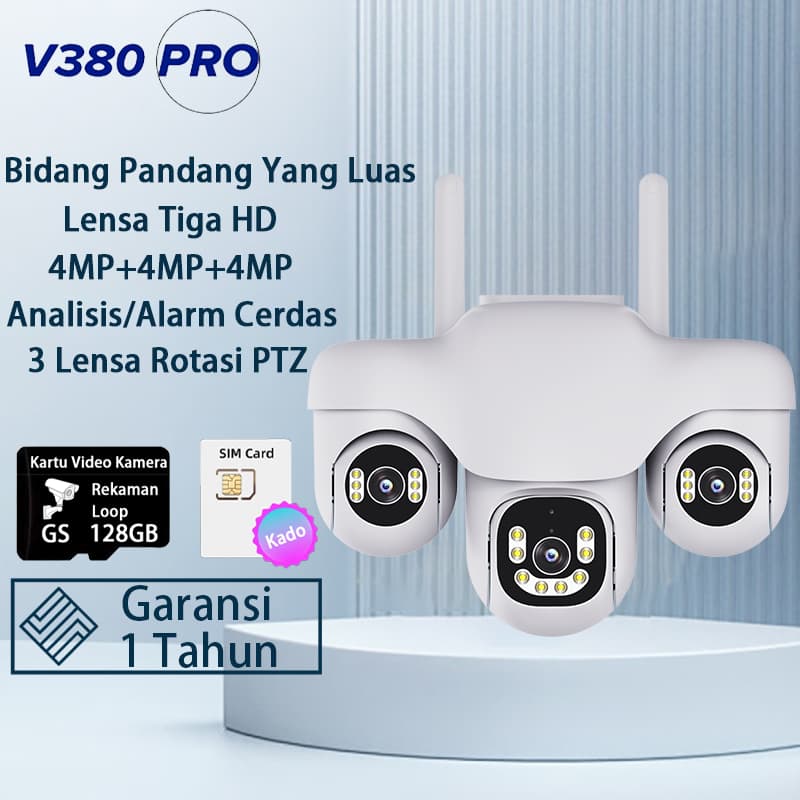V380 Pro CCTV Rotasi PTZ 3 Lensa Bidang Pandang Yang Luas Smart Alarm Information Push HD 12MP