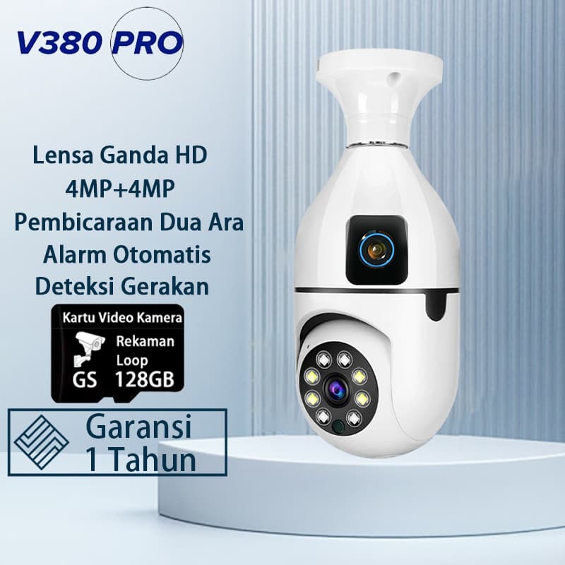 V380 Pro Kamera CCTV Bohlam Dual Lensa 8MP Alarm Deteksi Manusia AI Penglihatan Malam Inframerah