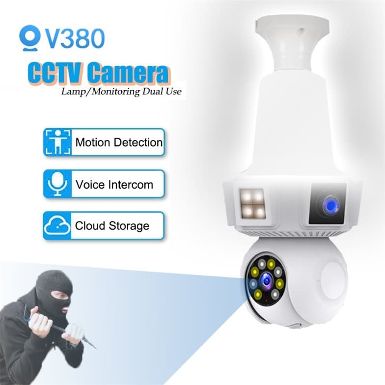 Three Lens Kamera CCTV V380 Pro 8MP Lighting Bola 1080P Malam Penglihatan Luar Ruangan Tahan air Kamera Keluarga Anti-Pencurian