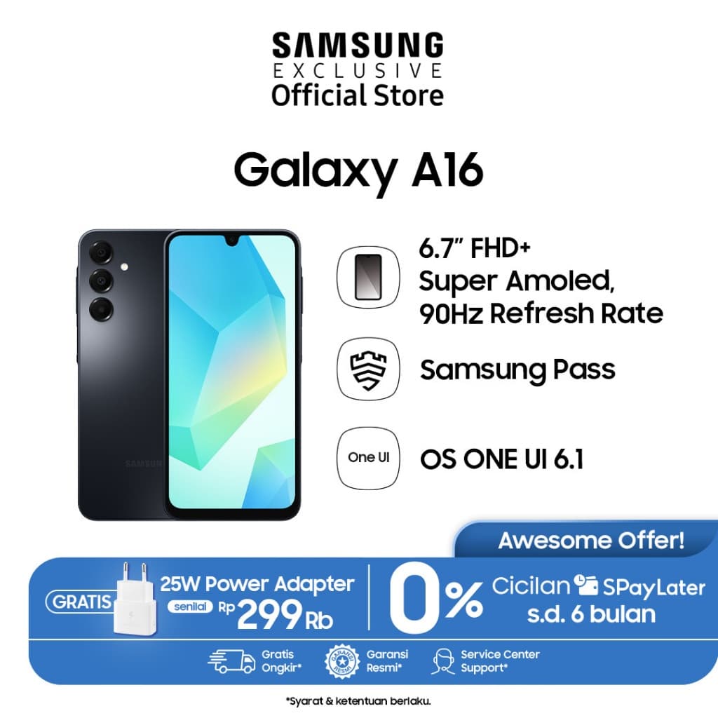 Samsung Galaxy A16 LTE 8/128GB - Black | Smartphone FHD+ | Layar AMOLED | Baterai 5.000 mAh