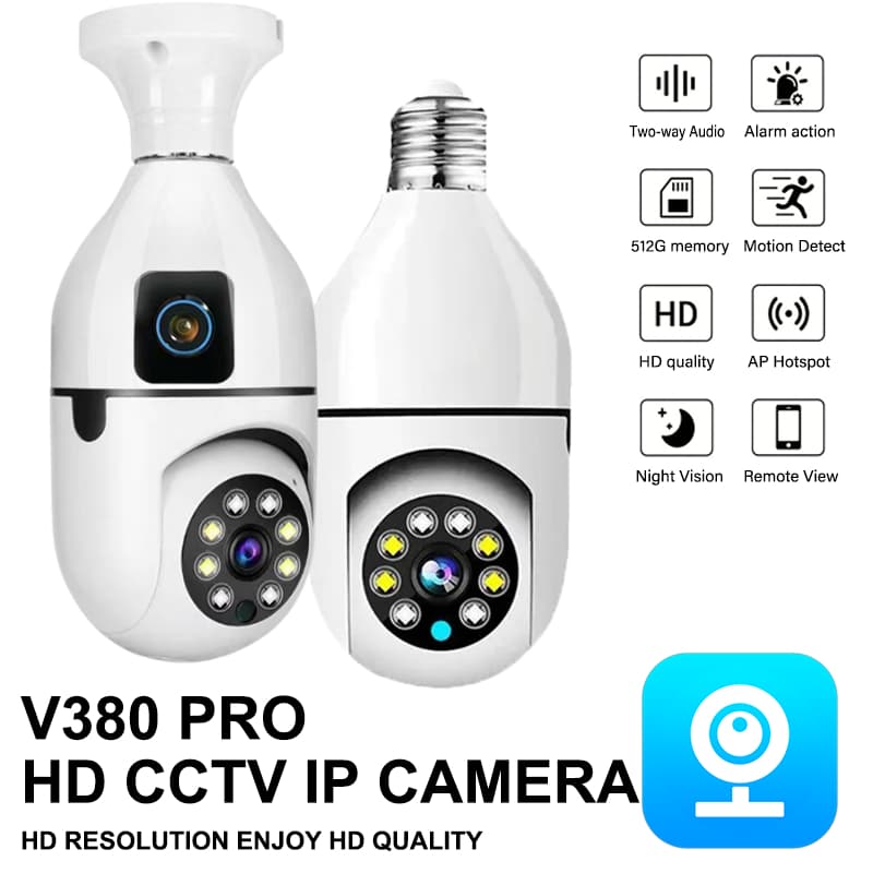 CCTV V380 Pro IP Camera Bulb 1080P Wireless WiFi Connect Two Way Audio Remote Viewing cctv bohlam
