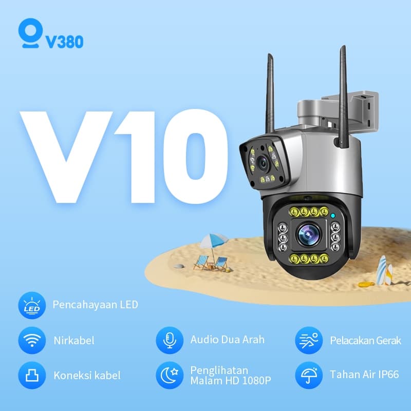 V380 V10 CCTV Outdoor Camera HD Wi-Fi Tahan Air Kamera keamanan Lensa Ganda Pelacakan Gerak