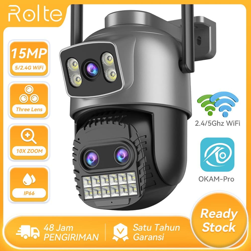 Rolte 5G/2.4G WiFi 15MP 10X Zoom Three Lens Kamera IP PTZ 10MP Dual Lens CCTV Camera O-KAM Pro APP