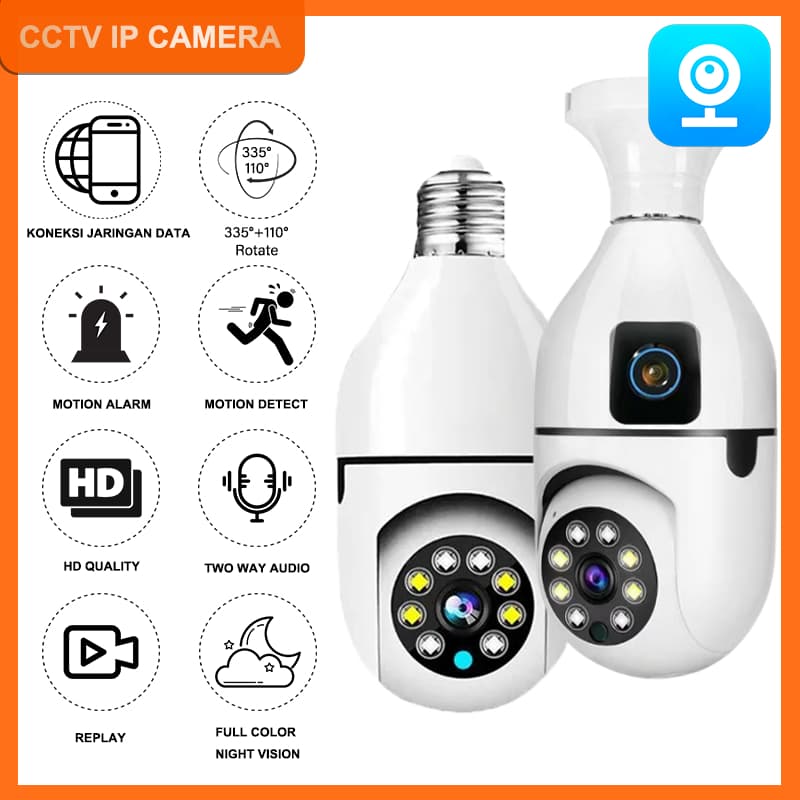 CCTV V380 Pro IP Camera CCTV Indoor Wifi Lamp Installation 360° Wide 1080P HD cctv bohlam