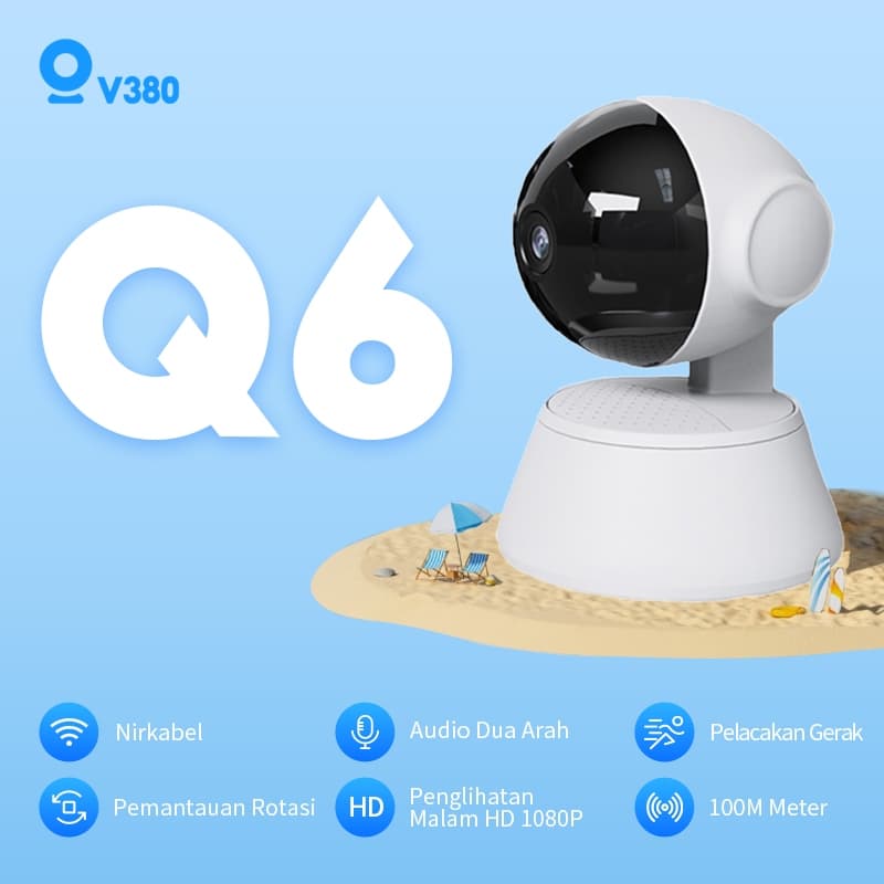 V380 Q6 PRO 1080P 360 Derajat HD Panorama 3D WiFi Penglihatan Malam Kamera Jaringan CCTV Pelacakan Gerak PTZ