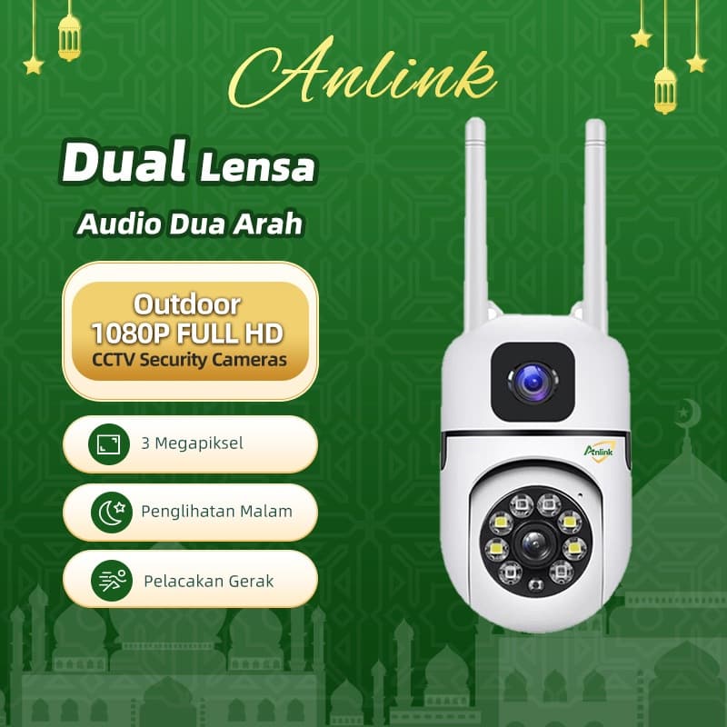 CCTV WiFi Dual Lensa Outdoor 1080P Full HD 1 Kamera Ganti 2 Pantau Lewat HP Night Vision Tahan Hujan