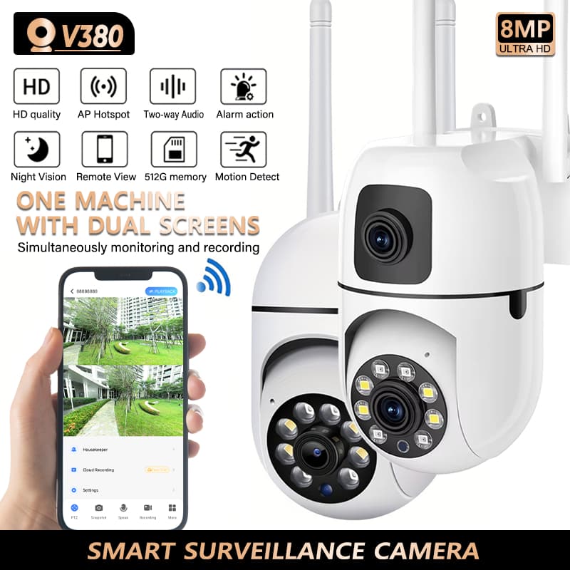CCTV V380 Pro Kamera Outdoor IP Camera WiFi 8MP 1080P Full HD Security Cameras Outdoor IP66