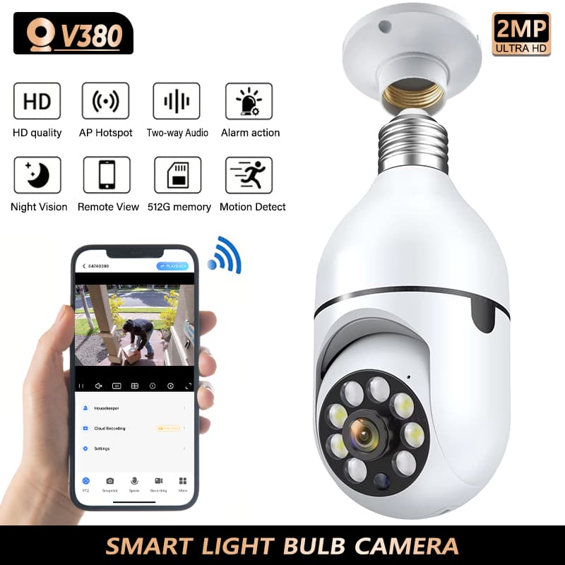 CCTV E27 camera V380 Pro Bohlam CCTV IP Kamera Wifi jarak jauh lewat hp 360° Wide 1080P CCTV Lampu