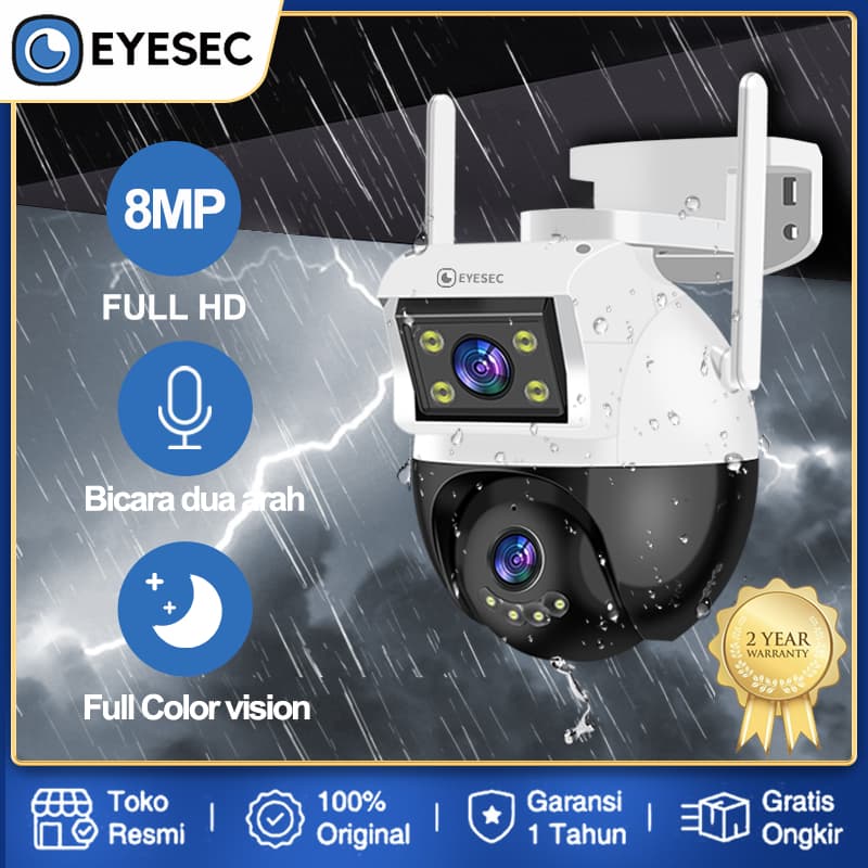 EYESEC CCTV Outdoor WiFi 8MP Dual Lens Waterproof IP Camera 360° PTZ Kamera HP Jarak Jauh Garansi 1 Tahun