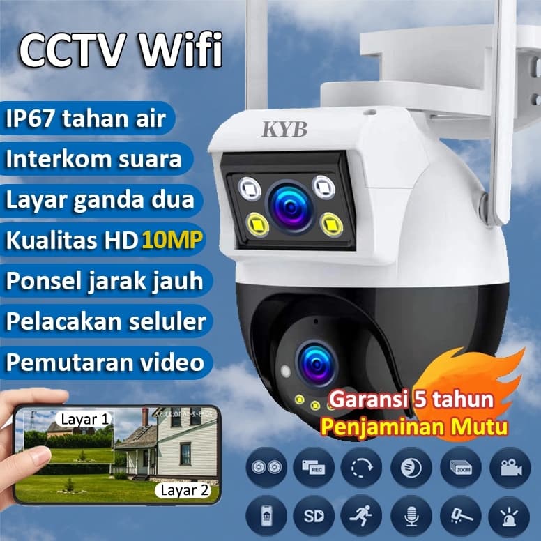 2025 KYB 10MP CCTV Wifi Jarak Jauh Lewat Hp Outdoor Dual Lens Waterproof IP67 Full HD IP Kamera 360°