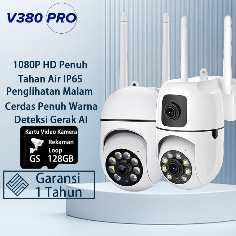 V380 Pro Kamera CCTV Penglihatan Malam Penuh Warna Outdoor Tahan Air IP65 Deteksi/Alarm Pintar
