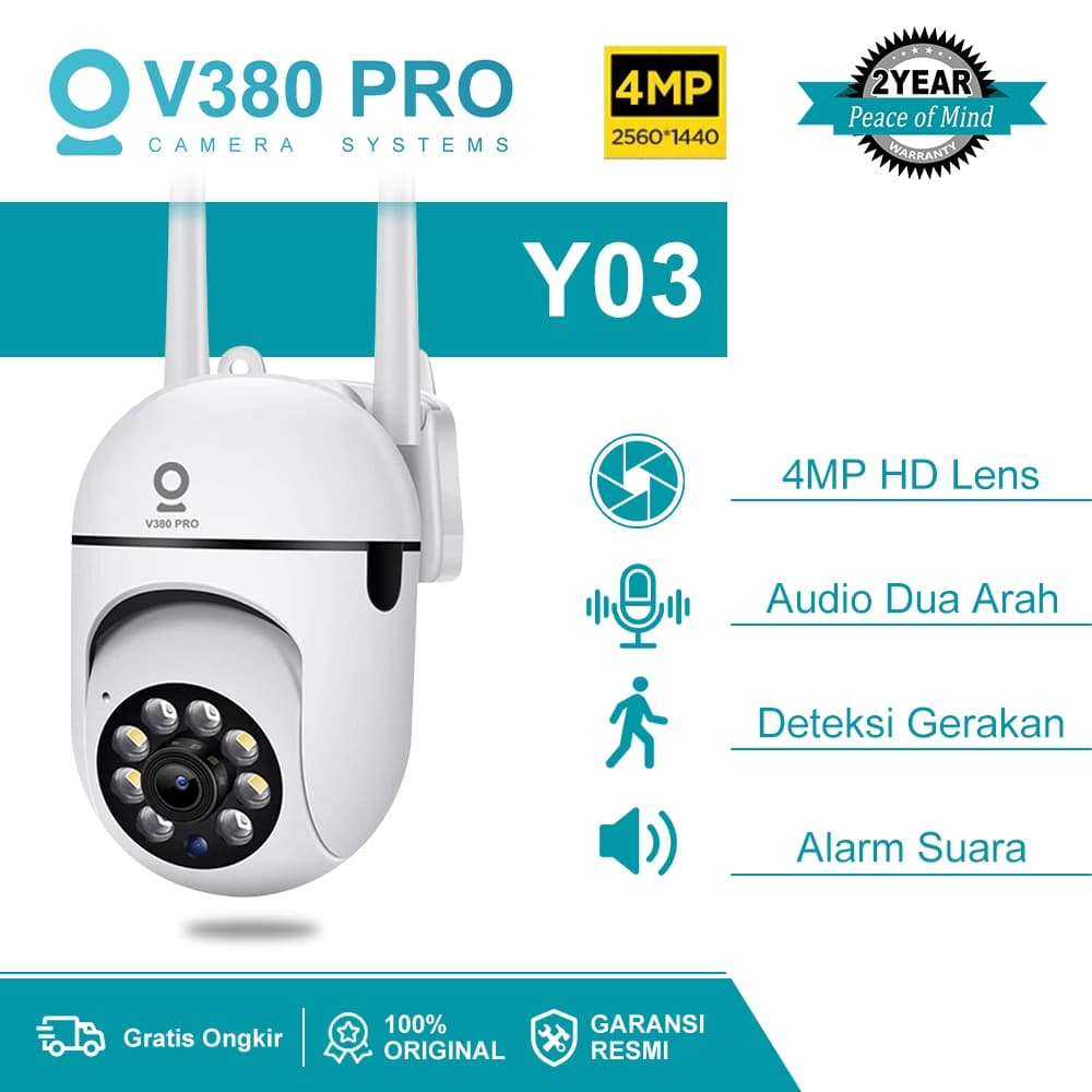 V380 PRO Y03 4MP HD Lens CCTV Smart Indoor Camera Real-Time Alarm + 2-Way Audio Kontrol APP & Privasi 100% Aman – Jaga Keluarga 24/7 [Anti Maling]