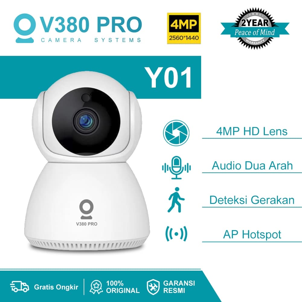 V380 PRO Y01 4MP Smart Indoor Camera Wifi-enabled CCTV Deteksi Gerakan + Audio Dua Arah & Local Storage
