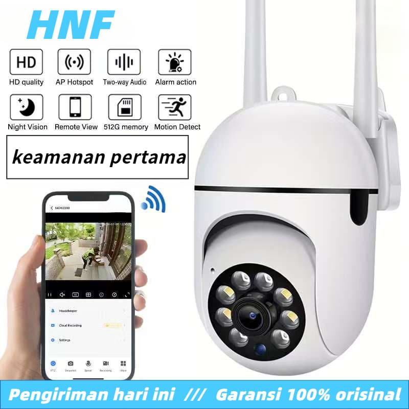 HNF CCTV Kamera Outdoor 8MP IP66 Tahan Air - WiFi Jarak Jauh via HP ,Night Vision , Deteksi Gerakan & Dua Arah Audio, PTZ 360° untuk Rumah/Toko (Kontrol HP, Micro SD Support)