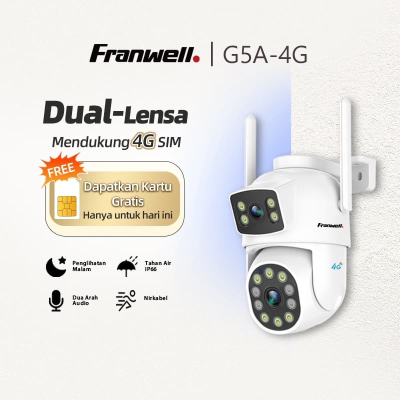 Franwell 4G CCTV Outdoor Dual Lens | 1080P Night Vision | Audio Dua Arah | Gratis SIM | Tahan Hujan
