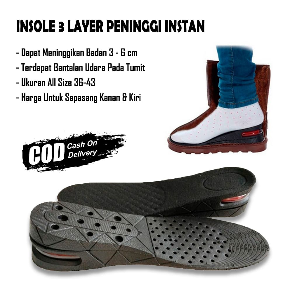 Insole Sepatu 3 Layer Sol Sepatu Peninggi Instan Bantalan Sepatu Alas Kaki Sepatu Shoe Pad