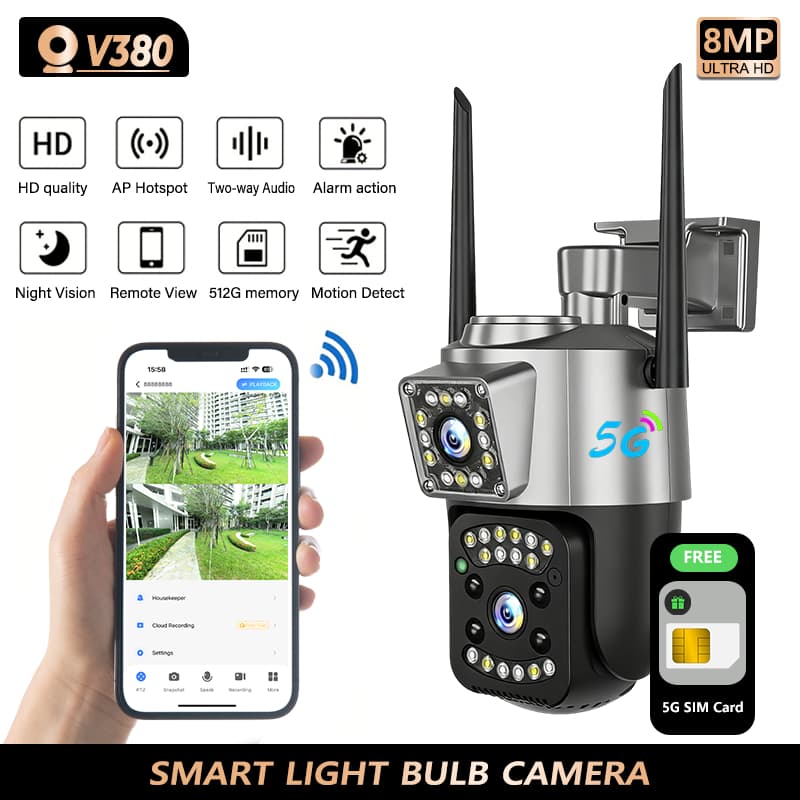 IP camera kamera V380 pro cctv outdoor waterproof dual screen WIFI 4G remote home full color