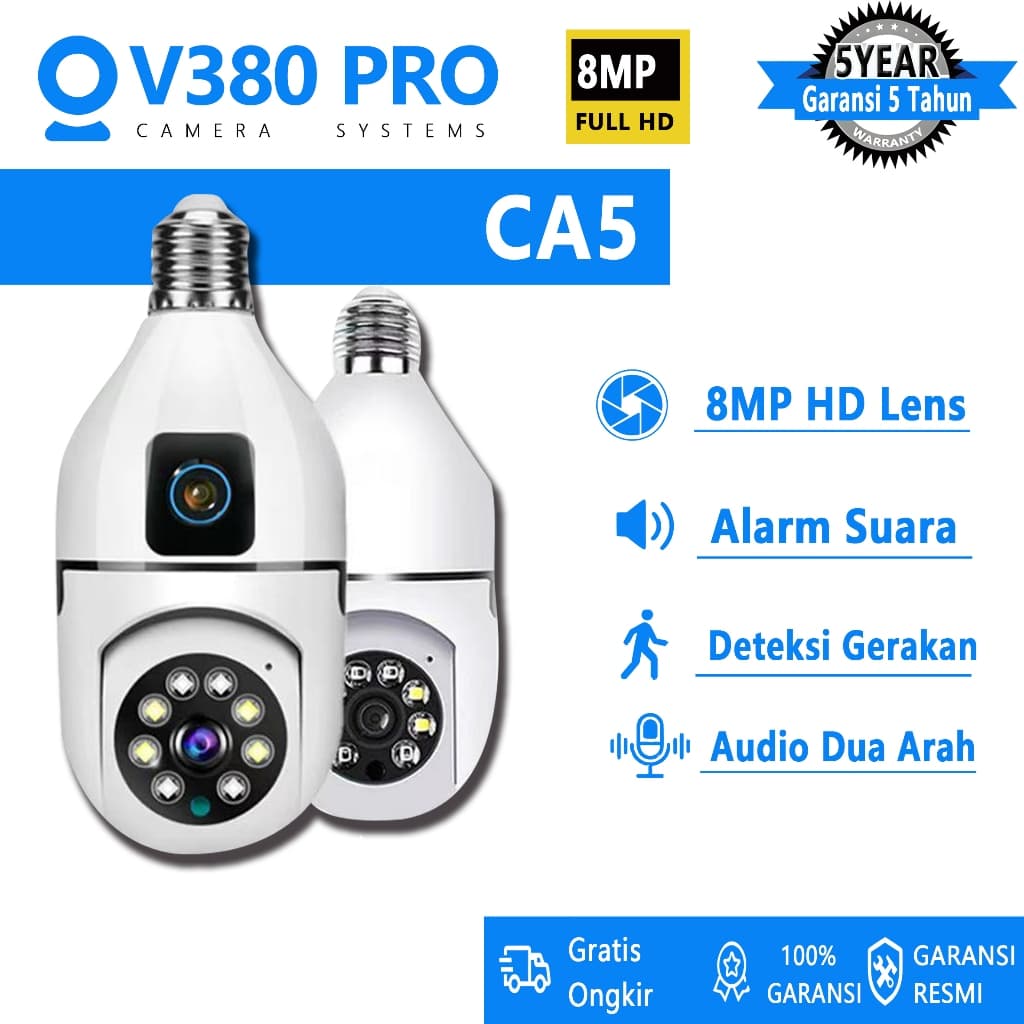 V380 Pro CCTV Lampu Dual Lens Full HD 360 Rotation Auto Tracking Two-Way Voice Smart Wifi Kamera
