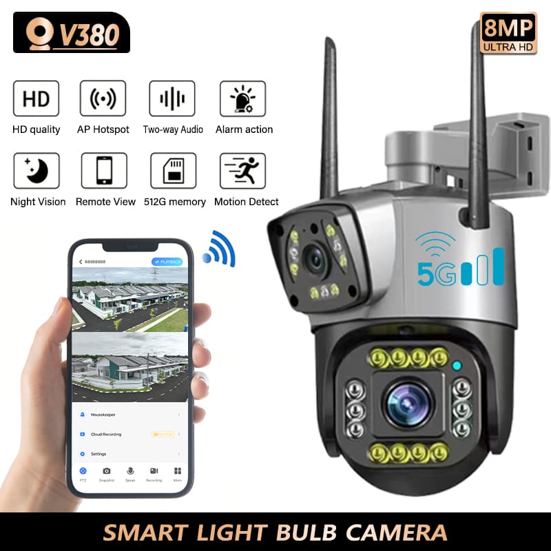 CCTV V380 Pro 1080P Kamera CCTV 360° rotasi Koneksi WIFI 4G dengan remote control ponsel