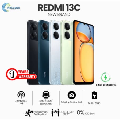 SMARTPHONE REDMI 13C FAST CHARGING RAM 8/256GB FULLSET GARANSI 12 BULAN TERMURAH BISA COD!!!