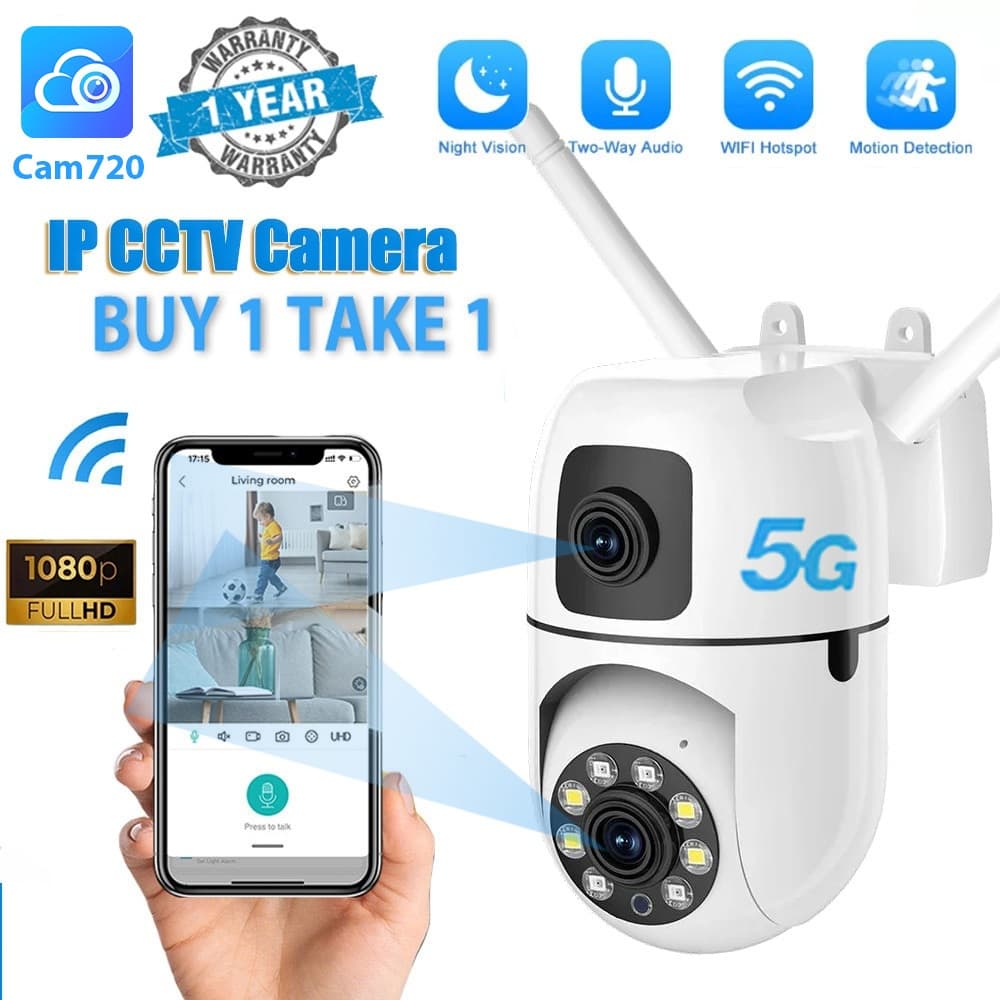 BUY 1 TAKE 1 CAM720 CCTV Kamera HD Dual Lens CCTV WIFI Jarak Jauh Lewat HP Wireless PTZ IP Camera V380 Pro