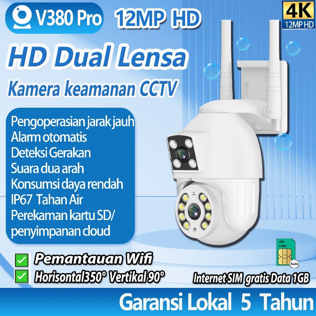 V380 Pro Dual Lens CCTV Outdoor 4MP HD Smart Wifi Night Vision Security Alarm Audio Dua Arah Kamera