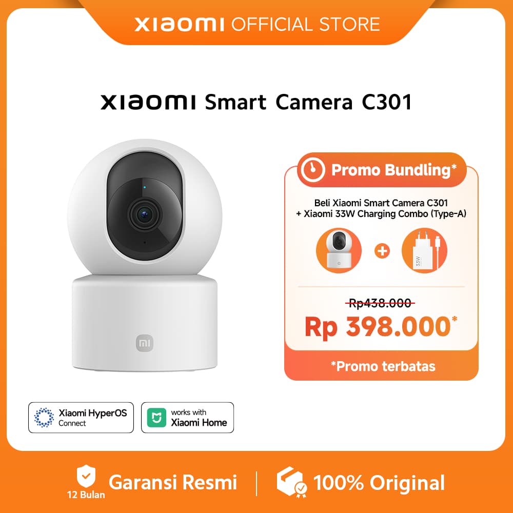 Xiaomi Smart Camera C301| CCTV Indoor | 2K Ultra-clear HD | 3MP | AI Pendeteksi Manusia | Rotasi 360° dan Vertikal 107° | Fitur Call 2 Arah [ Official Store ]