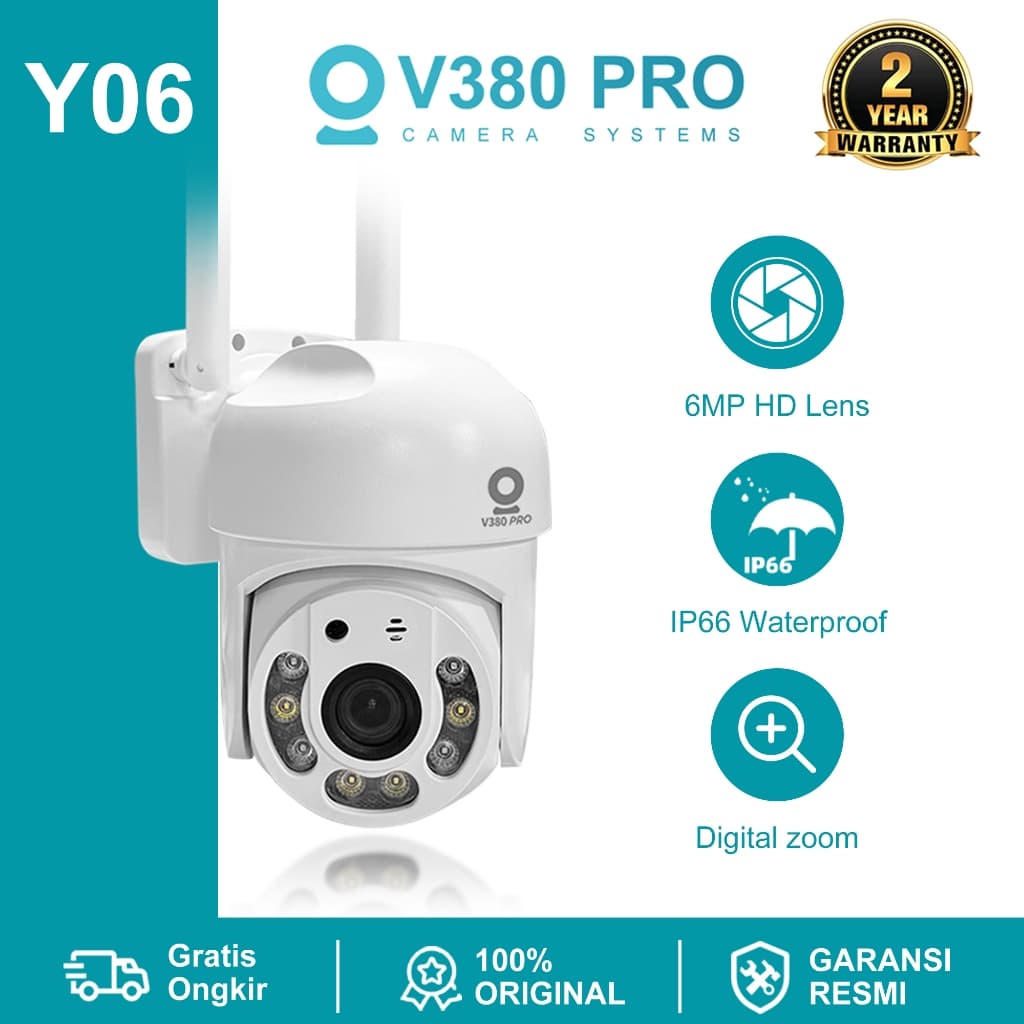 V380 Pro Y06 6MP CCTV Smart Wifi Outdoor Waterproof kamera 360° PTZ  Pantau Jarak Jauh Auto Tracking / Tahan air IP66 / Garansi 2 tahun