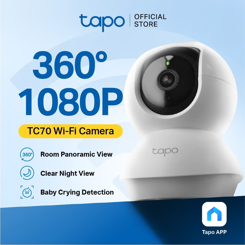 TAPO TC70 Smart IP Camera CCTV 2MP Full HD Indoor Pan Tilt 360 horizontal 114 vertical WiFi Wireless 2 Way Audio Motion Detection Night Vision Voice Control Amazon Alexa IoT Smart Home