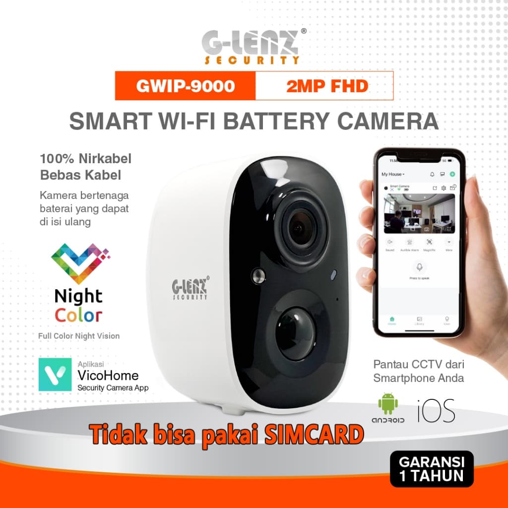 GLENZ CCTV WIFI BATERAI 2MP ( TIDAK BISA SIMCARD ) - CCTV OUTDOOR - GWIP 9000