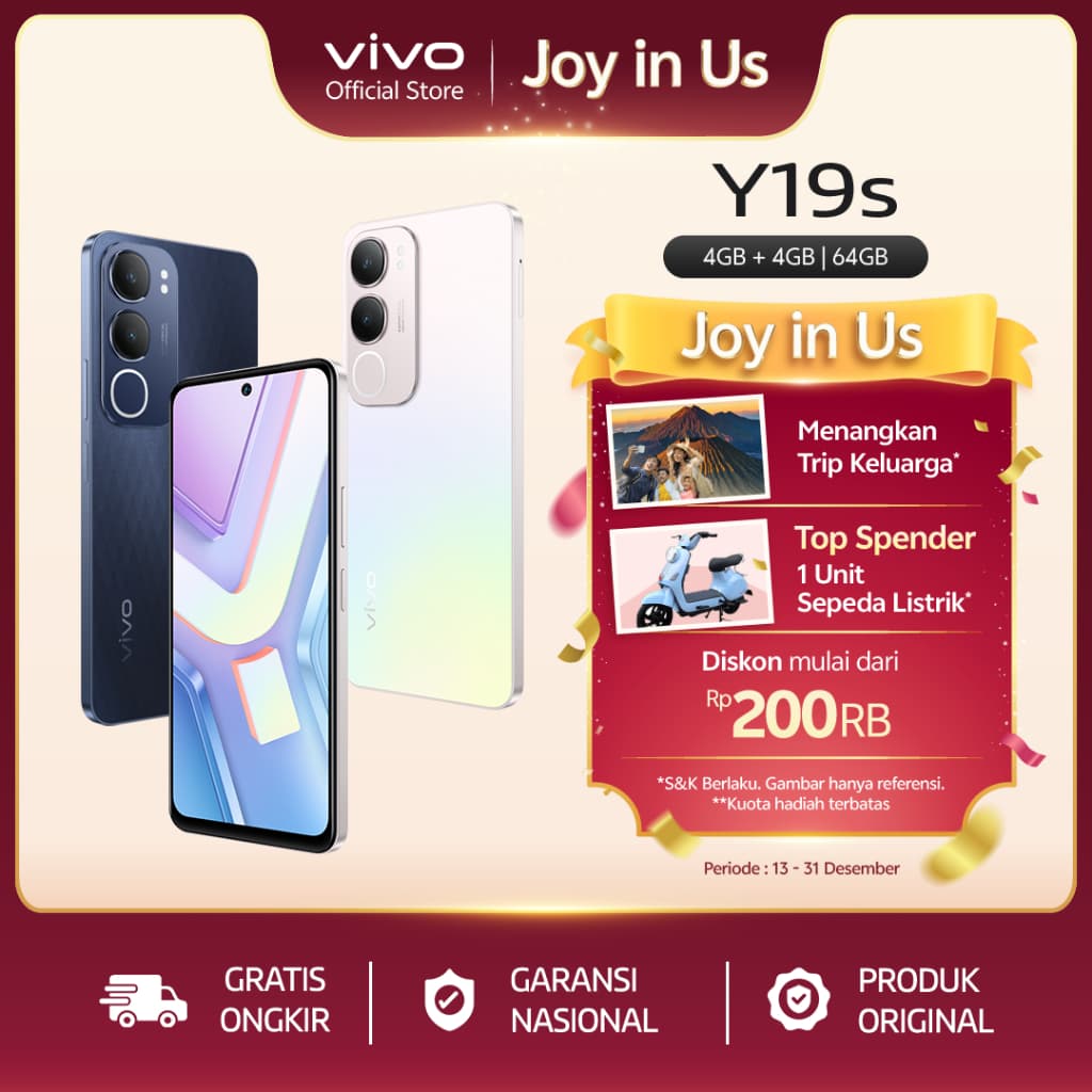 vivo Y19S (4/64) - 50 MP AI Camera, 5500mAh+15W FlashCharge, SGS Drop Resistance, IP64 Dust Waterproof, Dual Speaker Audio Boost