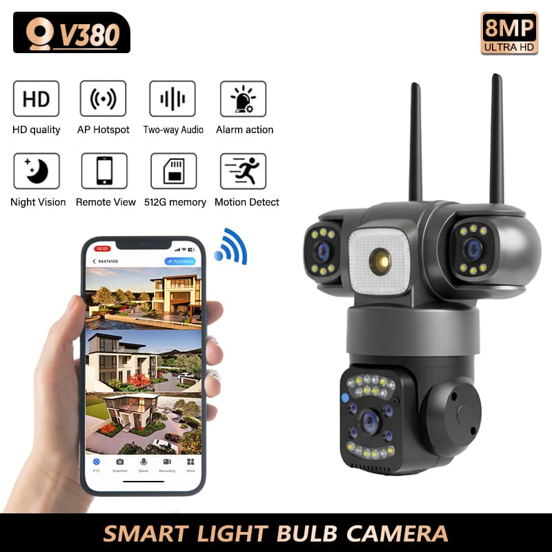 V380 pro 18MP 3 Lens Security Camera WiFi Wireless Outdoor Home Protection IP Camera Auto Tracking
