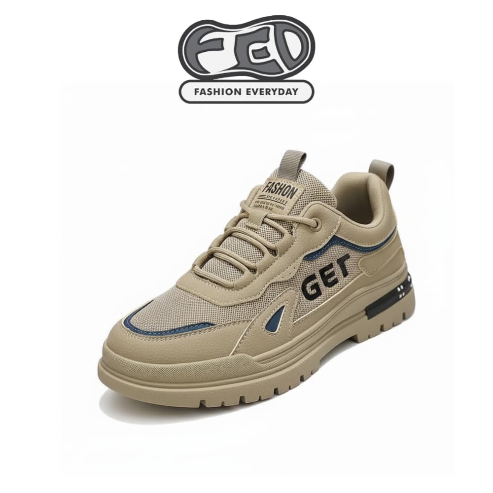 FED Sepatu Kulit Kasual Pria Laki laki Cowok Shoes Sneakers Yoshikawa Krem Abu abu  Terbaru Kekinian