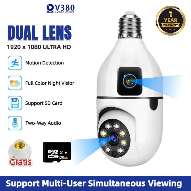 CCTV V380 PRO Smart WiFi Motion Detection Kamer Lampu 360 Degree PTZ View Home Security IP Camera Indoor Smart WiFi Deteksi Gerakan+Night Vision
