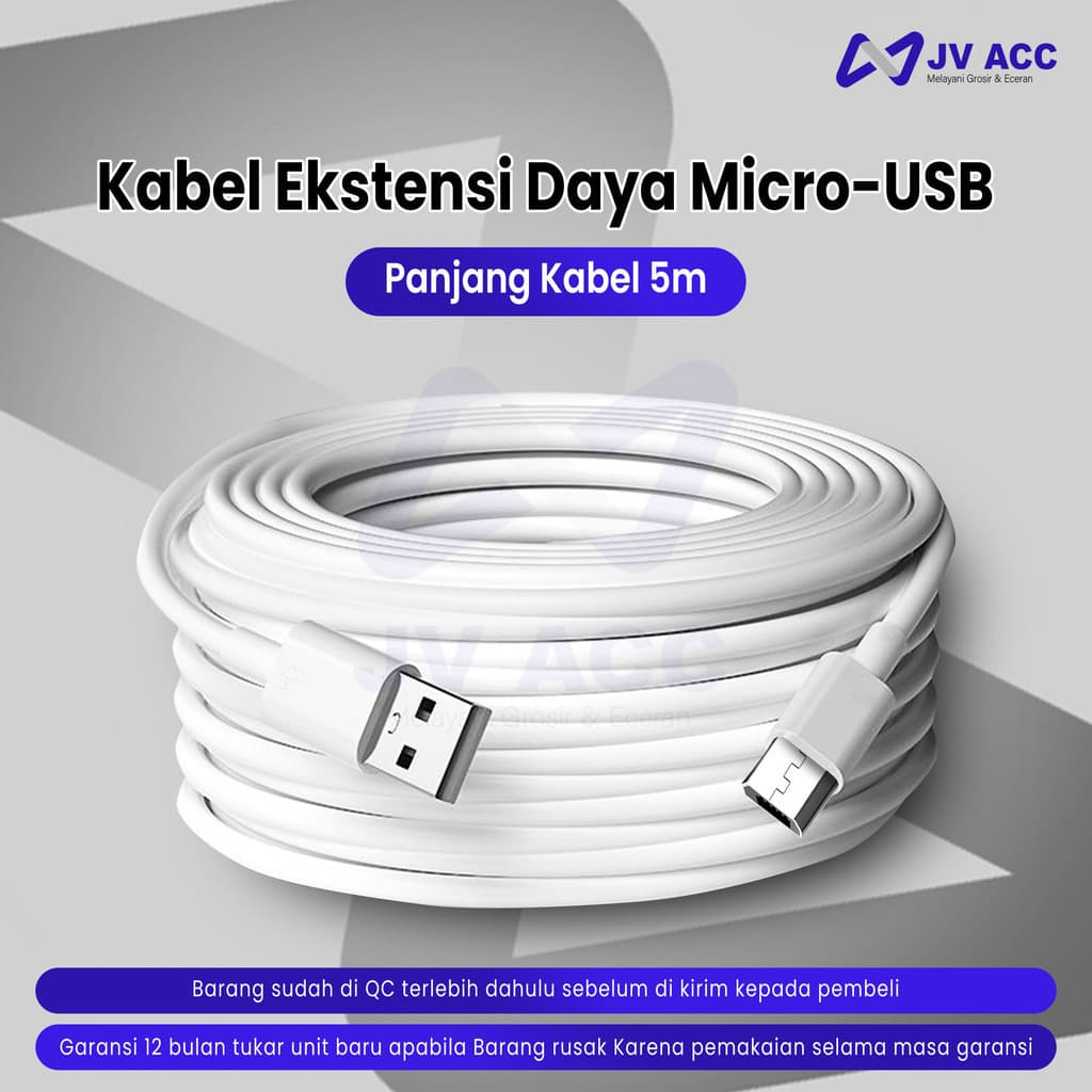 KABEL CHARGER KAMERA CAMERA CCTV MICRO USB PANJANG KABEL 5 METER